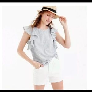 J. Crew linen blue and cream stripe top